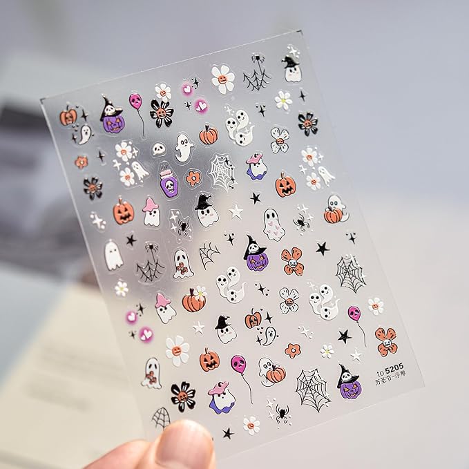 Halloween Nail Stickers for Nail Art, 5D Embossed Self-Adhesive Nail Decals Ghost Flower Spider Wed Nail Supplies Nail Art Design Accessories for Women and Girls Manicure DIY Decoration