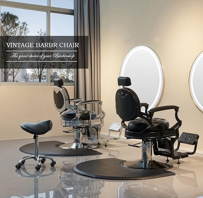 Kaleurrier Hair Salon Chair for Stylist: Professional Height Adjustable Black Barber Chairs for Barbershop for Home - Vintage Heavy Duty 700lbs Hydraulic Recliner