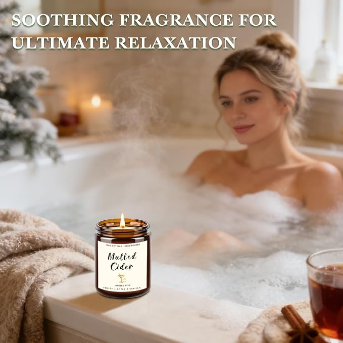 Scented Candle Gift Set for Women – 4 Pack Soy Candles Non Toxic | Scented Candles with Apple Cinnamon, Fir Balsam, Mulled Cider, Sandalwood – Holiday Candles Gift for Home Décor & Cozy Nights
