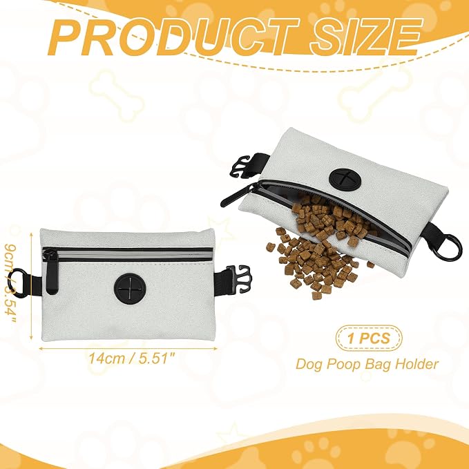 Dog Poop Bag Holder, Pet Waste Bag Dispenser Dog Treat Pouch with Zipper Oxford Cloth Portable Reusable Easy Cleanup(1Pcs, Gray), Intended for Outdoor/Travel/Walking