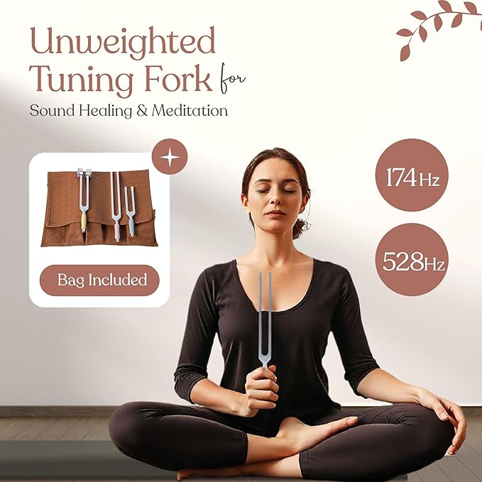 Tuning Forks for Healing Set, Including Four Frequency 128Hz, 136.1Hz, 174Hz, 528Hz Yoga and Meditation Accessories, Chakra Sound Therapy Instruments with Tuning Fork Activator and Vegan Leather Pouch