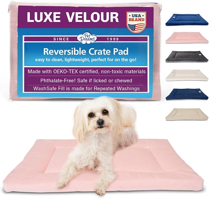 Pet Dreams Dog Crate Pad - Washable Kennel Mat, Crate Pads for Dog Cages, Non-Toxic, Flat Indoor Cat Bed, Fits iCrate 18, 24, 30, 36, 42, 48 Inches (Pink, Large, 36")
