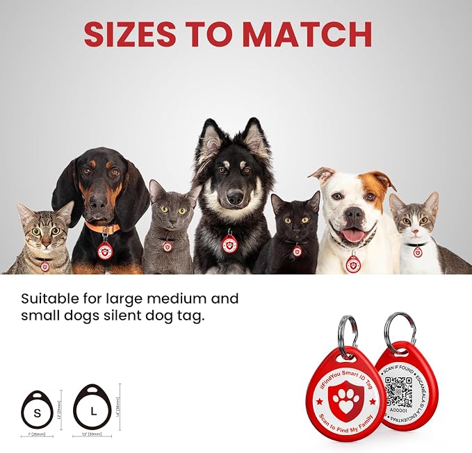 QR Code Dog Tags Personalized for Pets, Real-time Alerts, Red