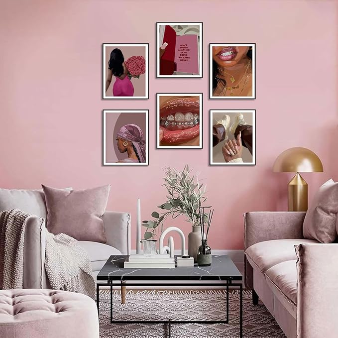 Black Woman Poster Set of 6, Fashion African American Women Wall Art, Trendy Abstract Black Girl Canvas Wall Decor Paintings Aesthetic Pictures for Bedroom Living Room 8x10 inch Unframed