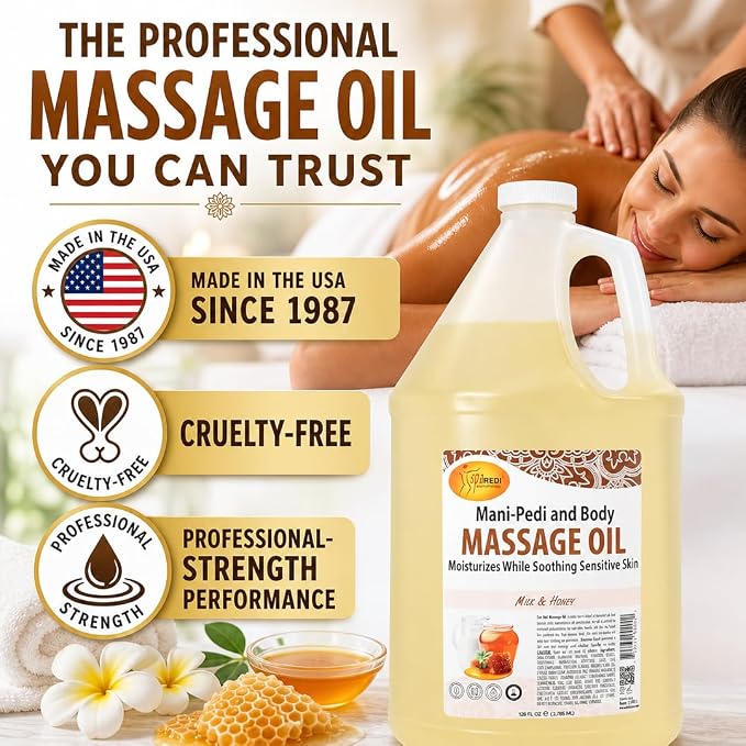 SPA REDI Milk & Honey Massage Oil – Silicone-Free, Paraben-Free & Sulfate-Free | Almond, Avocado, Sunflower & Vitamin E Blend | Sensitive Skin & Dry Feet | Professional Salon & At-Home Use | 128 oz