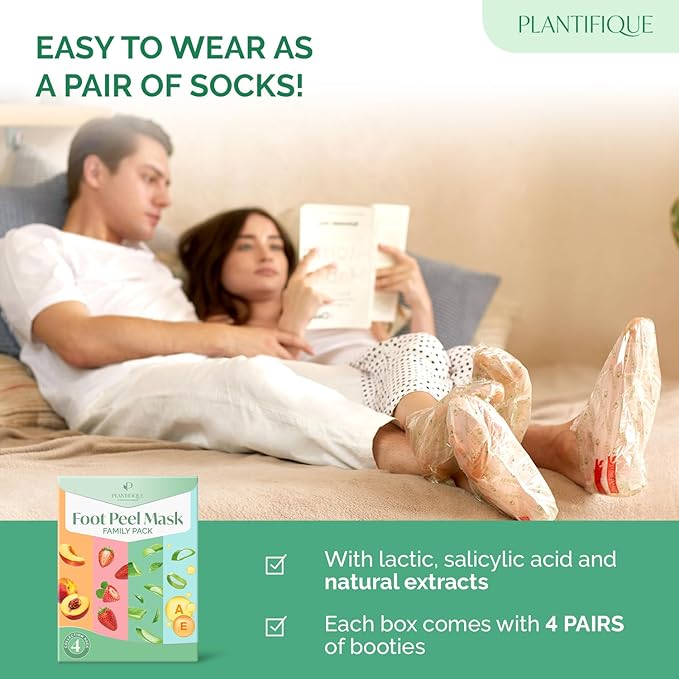 PLANTIFIQUE Foot Peeling Mask 4 Pack | Dermatologically Tested Repairs Heels & Removes Dry Dead Skin for Baby Soft Feet | Exfoliating Foot Peel Mask for Dry Cracked Feet
