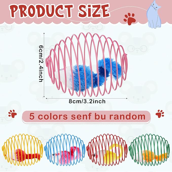 Jecery 5 Pcs Cat Toys Spring,Mouse,Bright Color