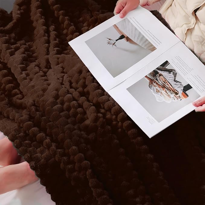 Puncuntex Brown Throw Blanket 60"×80" inches Fuzzy 3D Jacquard Decorative | Flannel Fleece Super Soft Plush Cozy Blanket for Couch Sofa Chair Lightweight