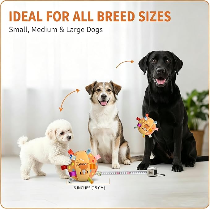 Squeaky Hanging Dog Toy, Colorful Squeaky Hanging Dog Training Toy, Interactive Fetch Play Ball, 6-Inch Soft Ball with Cotton and Built-in Bell for Dogs & Small to Large Dog