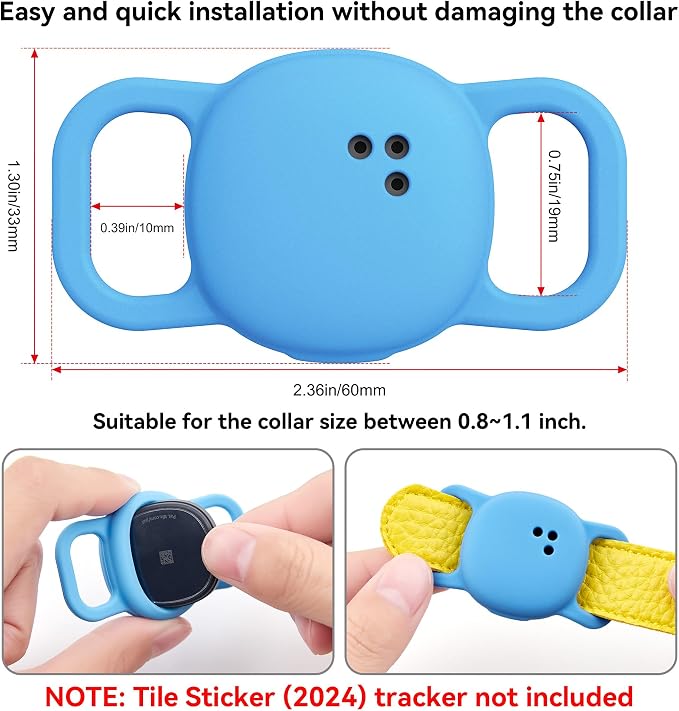 DDJ Cat Collar Case for Life360 Tile Sticker Tracker, 2-Pack Silicone Anti-Lost Protective Cover for Life 360 Tile Sticker Holder for Dog/Pet Collars, Durable, Easy Installation, Lightweight, Blue