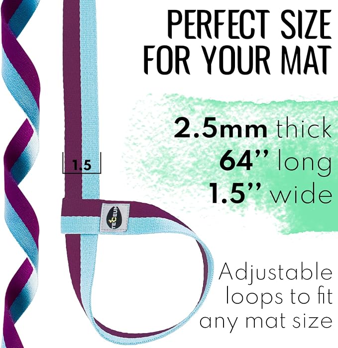 TECEUM Yoga Mat Strap – Extra Soft & Thick Cotton Carrier for All Mats | Adjustable Skin-friendly & Non-Slip Mat Holder Sling in 30+ Colors [Mat Not Included]