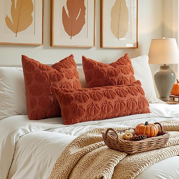 MIULEE Fall Pillow Covers Pumpkin Fall Decor 18x18 Rust | Set of 2 Fall Decorations for Home, Plush Faux Fur Farmhouse Accent Pillowcases, Porch Sofa Couch Cushion Bed Livingroom