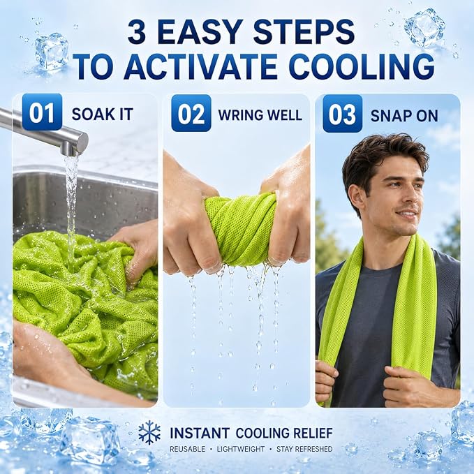 Cooling Towels 43.3" x 15.7" Lime Green - Ice Towel, Sweat Towel, Cooling Towels for Neck & Face & Cooling Neck Wraps for Summer Heat - Neck Cooler for Quick Cool Down for Gym, Running, Golf Sports