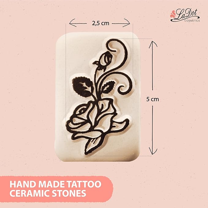 LaDot Starter Ink Pad and Two Rose Temporary Tattoo Stamp Set, Skin-Friendly Body Ink 15 ml, Reusable Ceramic Skin Stamps