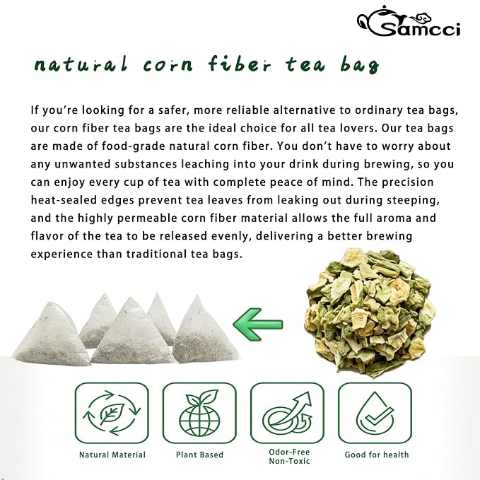 Samcci - Bitter Melon Tea Bags - 50 Count (2g Per Bag) - 100% Pure Natural Cut & Sifted Dried Momordica Charantia Slices - Non-GMO & Caffeine-Free - Plant-Based Corn Fiber Mesh Bags - Refreshing Herbal Tea