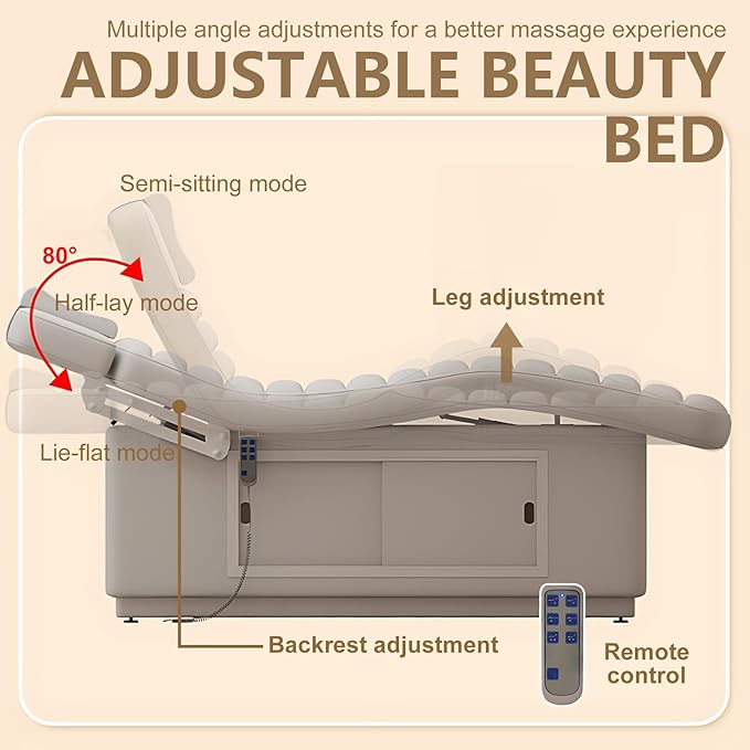 Massage Table - Electric Massage Table with White Ambient Light Design, Treatment Bed Includes Smart Adjustment, Ample Storage Space, Breathing Hole (White)