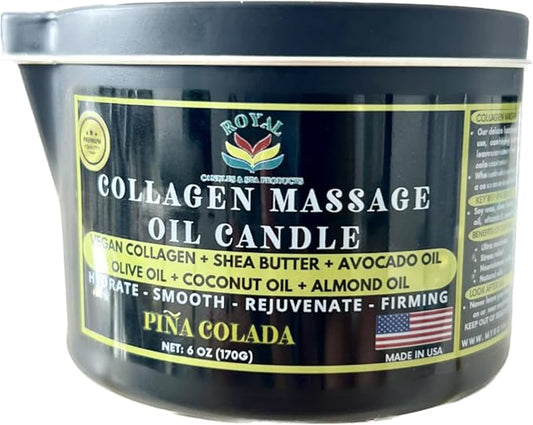 ROYAL Collagen Massage Oil candle, Body Massage Oil Candle, Candle Massage Oil, Collagen Massage Oil Candle, Aromatherapy candle, couple massage oil candle, 6 oz. with pouring spout -Pina Colada Scent
