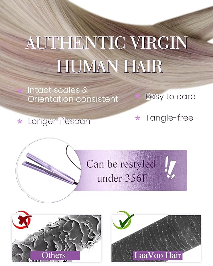 LaaVoo Utip Hair Extensions Human Hair Ash Blonde Highlights Bleach Blonde Hot Fusion Pre Bonded Hair Extensions 50g/50s 24in