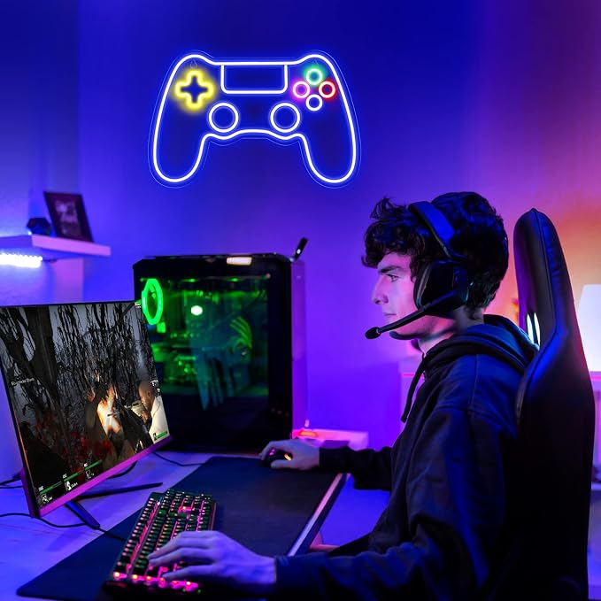 Kavaas Gamer Neon Sign, Game Controller LED Sign for Gaming Room Decor - Game Neon Sign for Teen Boy Room Decor - Best Gamer Gifts for Boys, Kids