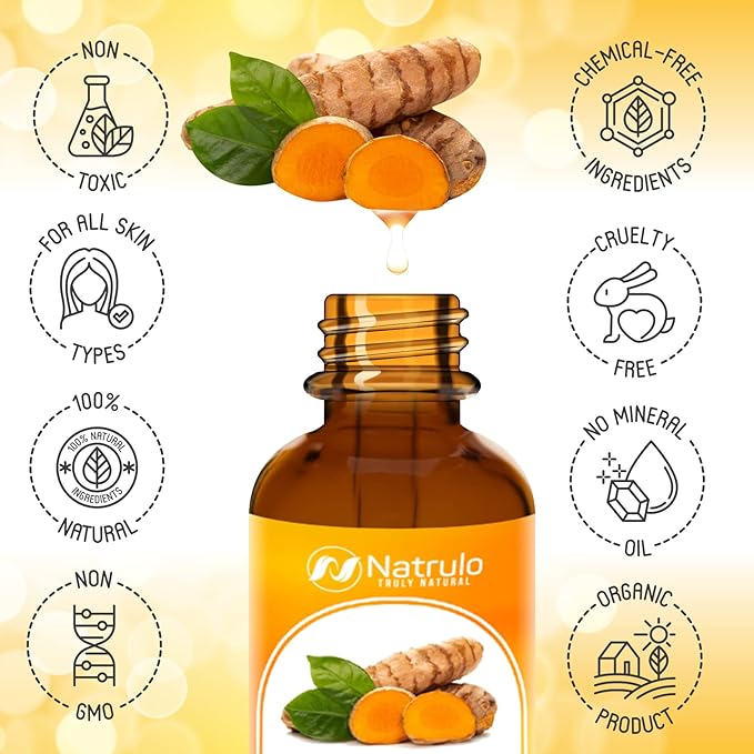 All Natural Turmeric Skin Brightening Oil for Dark Spots - Cleanses Skin, Fights Acne, Evens Tone, Heals Scars - Pure Handcrafted Turmeric Oil Skincare Made in the USA