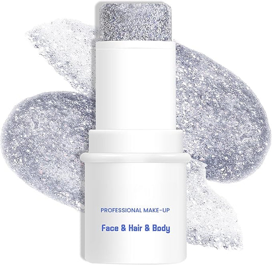 Silver Body & Face Glitter Makeup Stick, Multiuse Waterproof Glitter Gel for Face Body Hair Eye Lip, Holographic Sequins Paint Stick, Mermaid Accessories Makeup