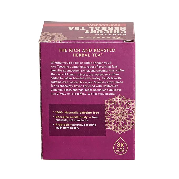 Teeccino Vanilla Nut Herbal Tea - Rich & Roasted Herbal Tea That’s Caffeine Free & Prebiotic for Natural Energy, 10 Tea Bags (Pack of 6)