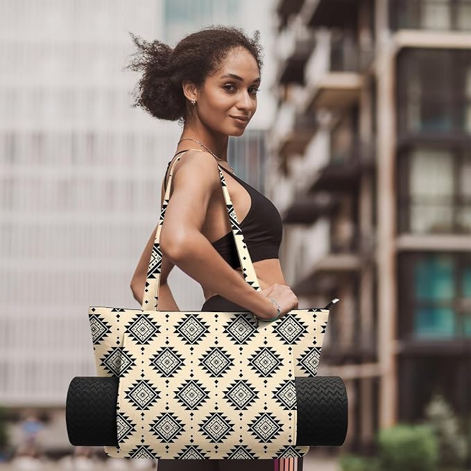 Yoga Bag for Women, Large Canvas Yoga Mat Tote Bag with Yoga Mat Carrier - Large Mat Pocket Fitness Tote for Pilates, Gym, Travel, Office & Beach