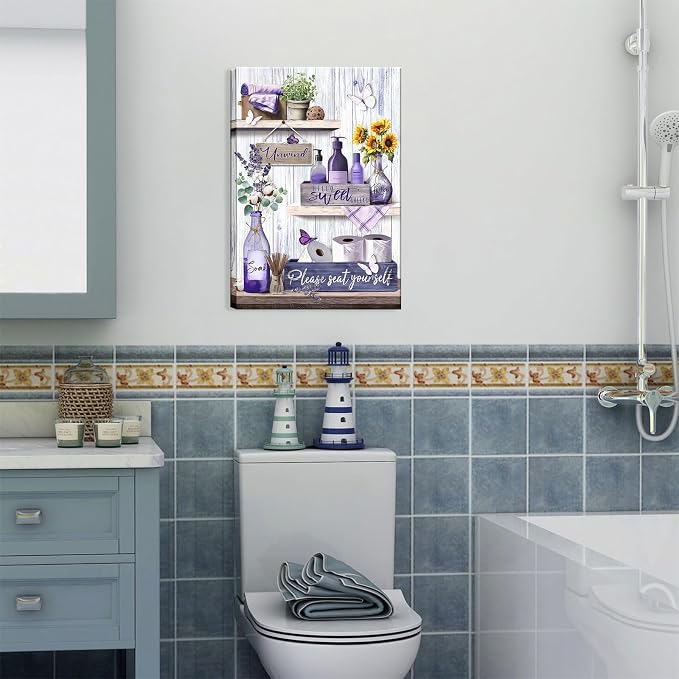Purple Bathroom Canvas Wall Decor Relax Soak Canvas Wall Art Unwind Bathroom Washroom Print Poster Please Seat Yourself Painting Pictures Artwrok 16x24 In