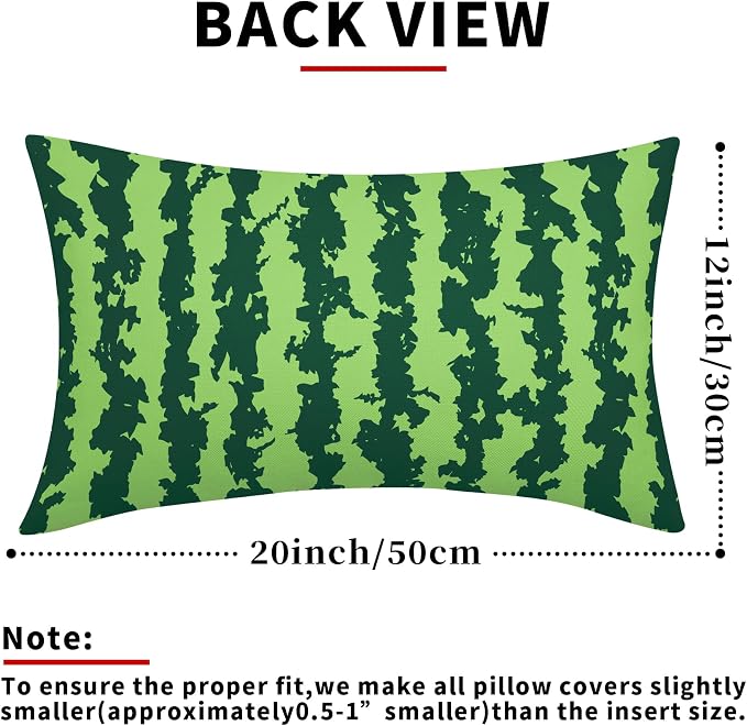 Watermelon Lumbar Pillow Covers 12X20 Inch Set of 2 Summer Fruits Decorative Pillow Cases Green Red Stripes Cotton Linen Cushion Case Farmhouse Modern Home Decor for Sofa Couch Bedroom