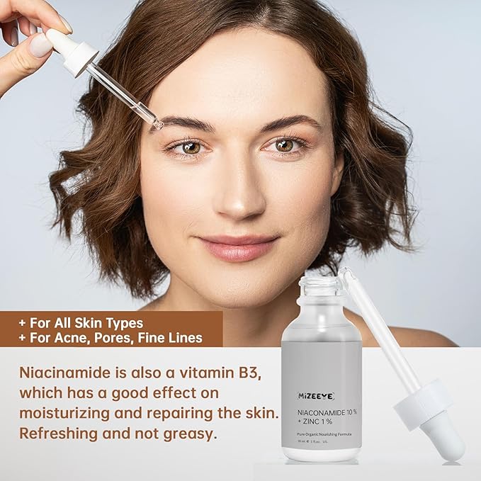 Niacinamide 10% + Zinc 1% Serum for Face, 30ML/1 Fl Oz Anti-aging Niacinamide Zinc Serum for Women, Facial Serum For Acne, Pores, Fine Lines.