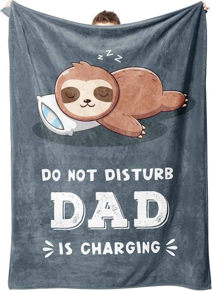 Funny Gift for Dad, Dads Birthday Gift from Daughter Son, Dad is Charging Sloth Blanket, Dads Gifts for Fathers Day Christmas, Soft Sloth Throws Blanket for Father 60" x 50"