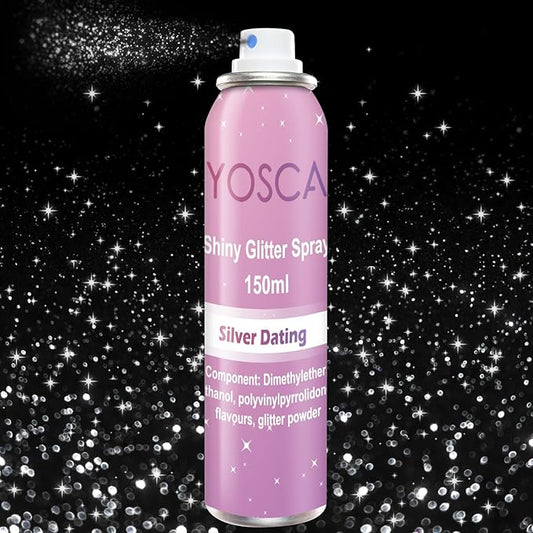 Yosca 150ML Body Glitter Spray, Diamond Silver Shiny Glitter Spray for Hair Body Clothes, Quick-Drying Long-Lasting Glitter Hairspray Shimmer Powder for Festival Concert Party Stage Rave Accessories