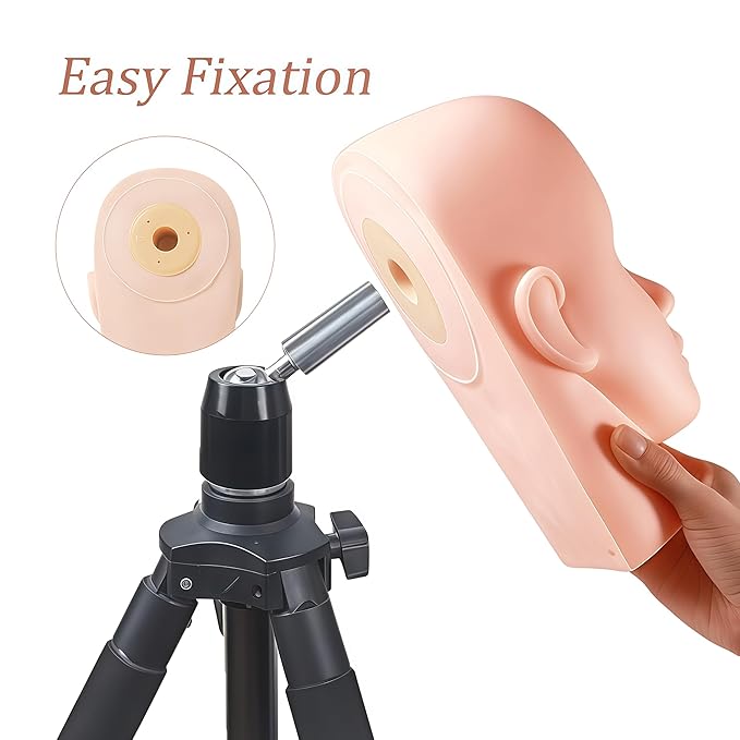 Lash Mannequin Head, Pro Training Mannequins Flat Head Soft Touch Silicone Practice Make Up Eyelash Extensions Massage Model Manikin Cosmetology Doll Face Head 2 Pack Skin Colour
