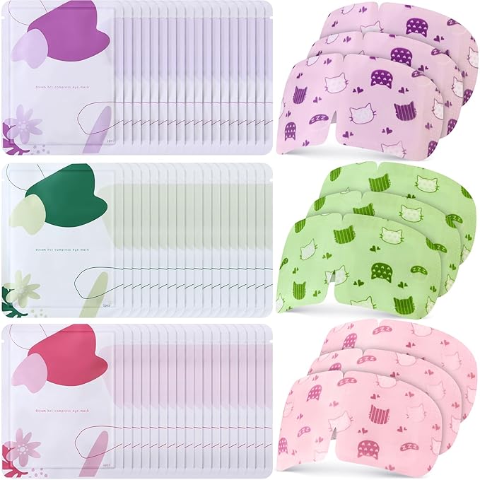 96 Pack Steam Eye Mask Disposable Self Heating Warm Compress for Dry Eyes, Unscented Lavender Rose Scented for Women Men Sleep Spa Travel Relaxing Gift