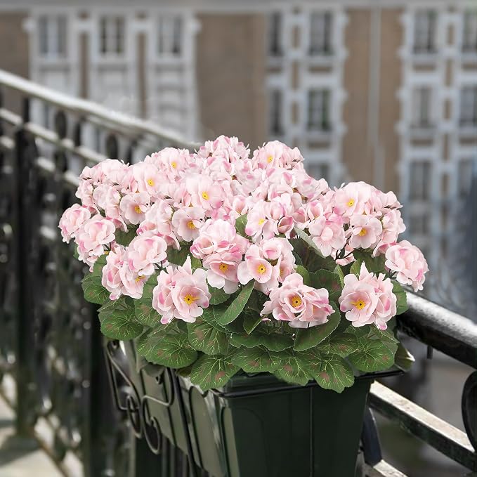 CISDUEO 4 Pcs Artificial Geranium Outdoors Silk Flowers Outside Light Pink | UV Resistant Fake Geraniums Bush Faux Flowers for Planter Outdoor Decor Indoor Garden Patio Table Centerpiece
