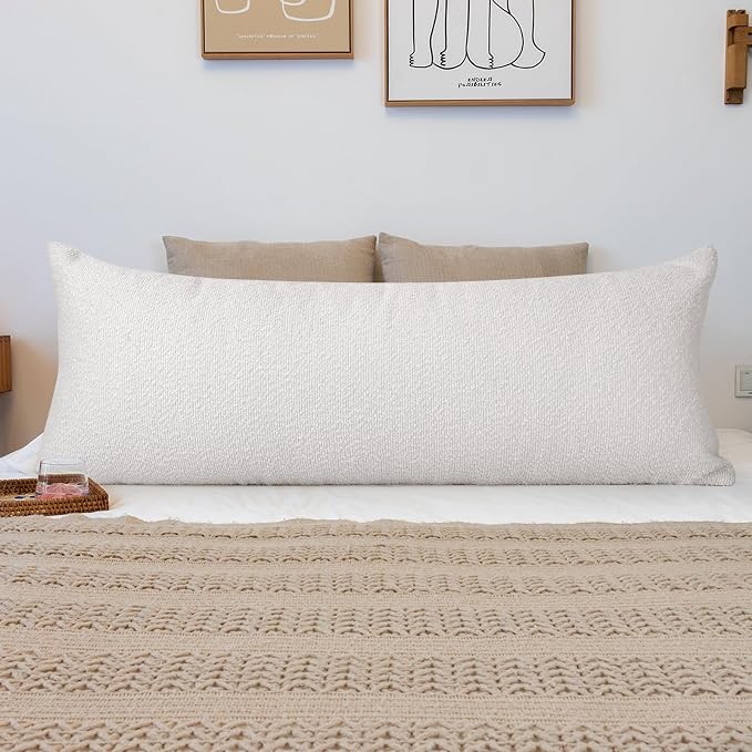 JoraLion 20x54 inch Neutral Boucle Body Pillow Cover, Cream White Long Pillow Cover Cozy Soft Cushion Case for Couch Sofa Bed Living Room Home Decor, Pack of 1 (Cover Only)