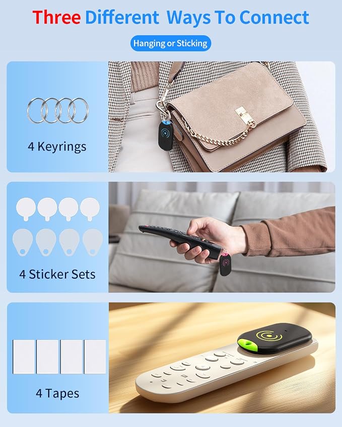 Esky Ultra Slim Key Finder Locator with 80dB Sound and 4 Receivers | Wireless Wallet Tracker and Item Locators Beeper Tags for Finding Key, TV Remote, Wallet, Pets and Phone, Gifts for Men