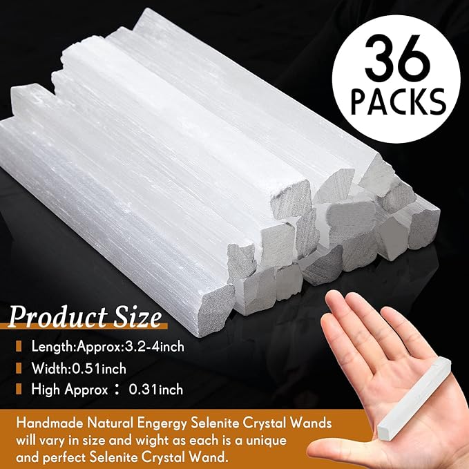 Tessco for you 36 Pieces 3.2 to 4 Inches Selenite Crystal Wands Selenite Sticks White Crystals and Healing Stones Spiritual Long Healing Crystals Stick for Reiki Energy Home Supplies