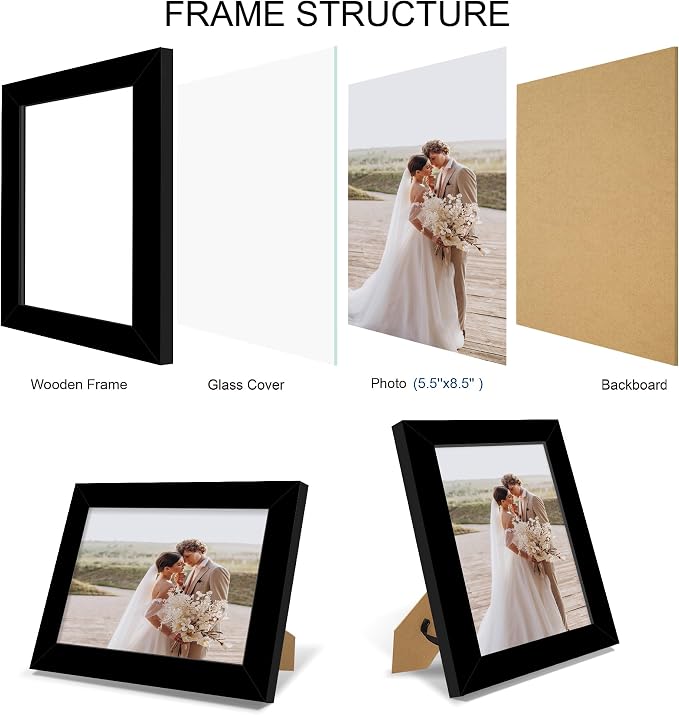 Hongkee 5.5 x 8.5 Diploma Frame Set of 4, Made of Real Glass and Black Frame, 5.5 by 8.5 Photo for Wall or Tabletop