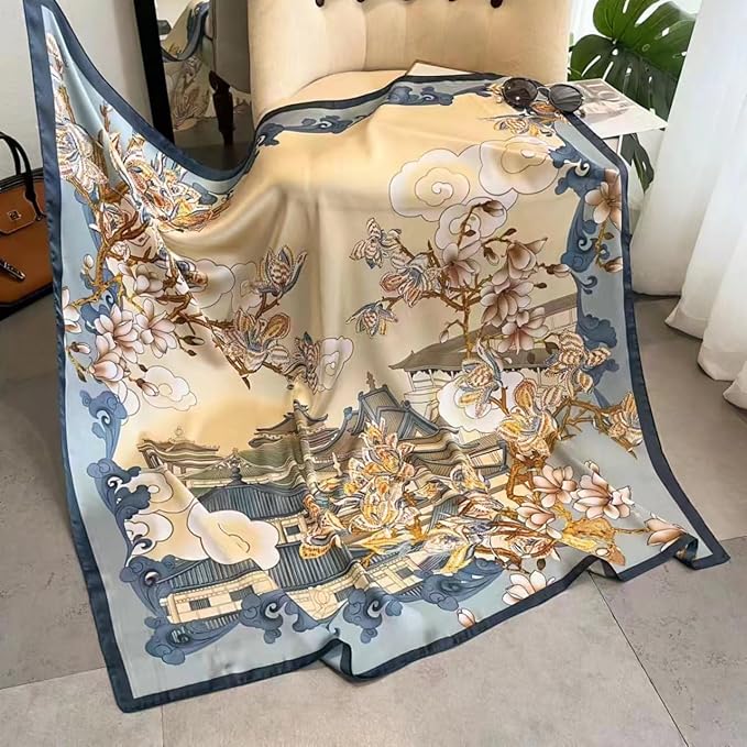 K-Elewon Large Square Scarf 43" Silk Scarf Fashion Scarves Silk Feeling Hair Wrapping Scarfs Night Sleeping Headscarf