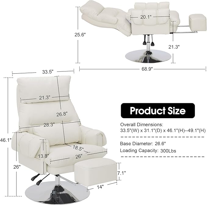 BarberPub Beauty Salon Chair with Lumbar Support, Adjustable Height, Swivel Reclining Esthetician Chair for Facial, Massage, Eyelash Extension, Tattoo 8105/8129 (Classic-Round Base, PU Leather)