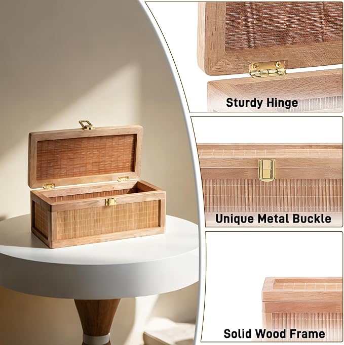 Memory Box, Unique Bamboo Keepsake Boxes with Hinged Lids, Boho Wedding Keepsake Box, Decorative Box with Lid for Crafts, trinkets and Photo Storage
