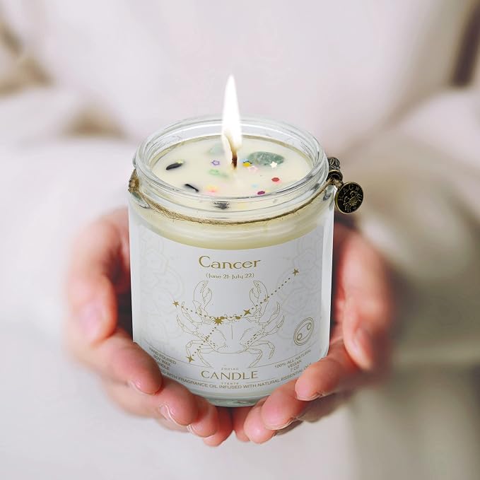 Cancer Candles - Zodiac Sign June-July Birthday Gifts - Scented Crystal Candles