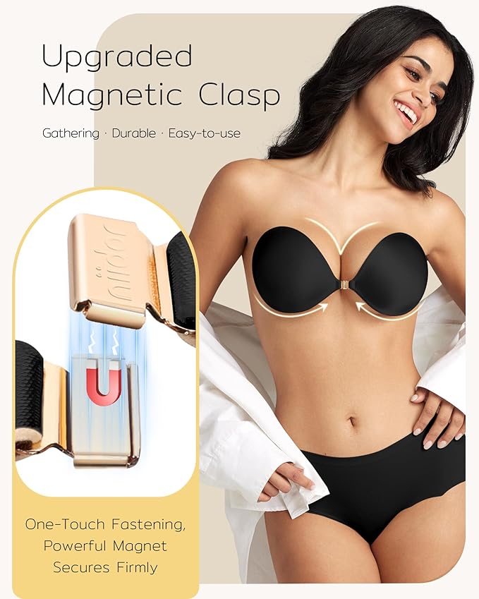 Niidor Adhesive Bra Strapless Sticky Invisible Push up Silicone Bra for Backless Dress with Reusable Nipple Covers