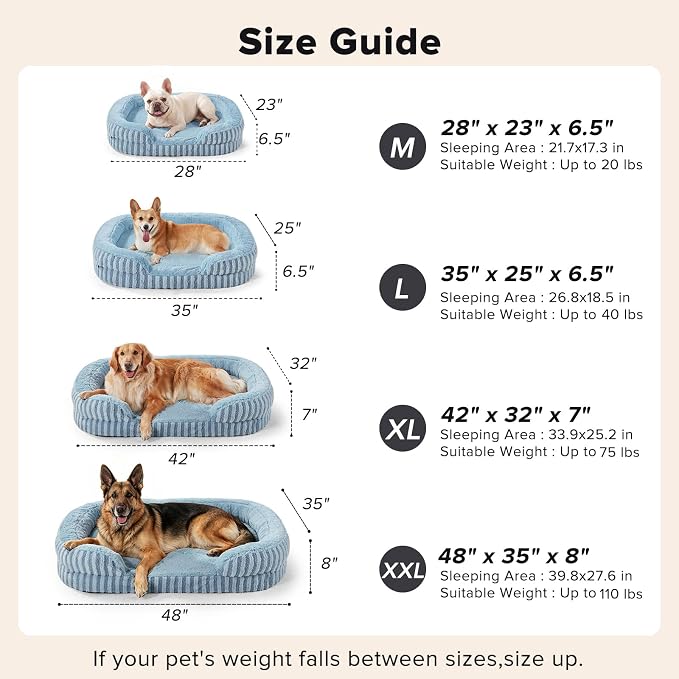 MIXJOY Orthopedic Dog Beds Medium Sized Dog,Medium Waterproof Oval Dog Bed with Removable Washable Cover,Egg-Crate Foam Big Pet Bed Couch Sofa with Bolster Sides,Non-Slip Bottom,M 28"X23",Blue