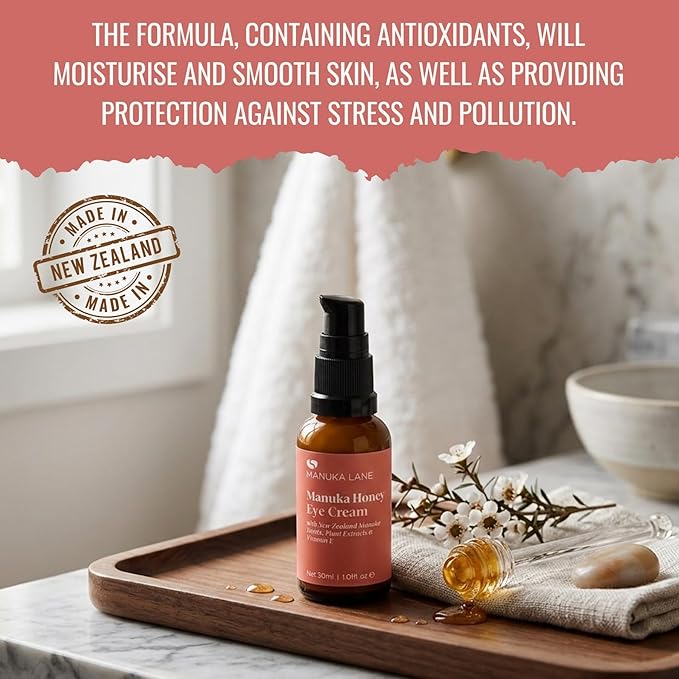 Manuka Lane Natural Eye Cream Moisturizer with Manuka Honey, Eyebright, Vitamin E, and Lanolin – Nature’s Most Powerful Defense Against Dark Circles Under-Eye Bags, Dark Circles and Puffiness