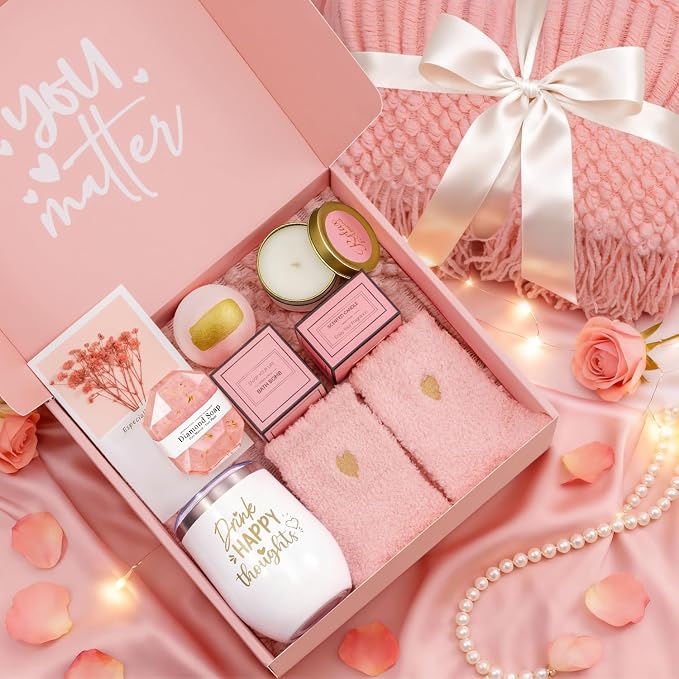 Birthday Get Well Soon Self Care Package Spa Gifts Basket for Women | Pink Luxury Christmas Thinking of You Anniversary Relaxing Gift Set for Mom Sister Girlfriend Wife Friend Her