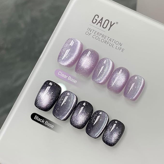 GAOY Jelly Purple Cat Eye Gel Nail Polish, 16ml Glitter Holographic Nail Polish with Magnet, Reflective Translucent UV Gel, 3043 Violet Shimmer