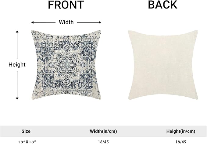 AEIOAE Boho Pillow Covers 18x18 Inch Set of 2,Carpet Pattern Throw Pillows Case,Blue White Ethnic Design Outdoor Decorative Square Linen Farmhouse Decor Cushion Covers for Home Sofa Bed Couch