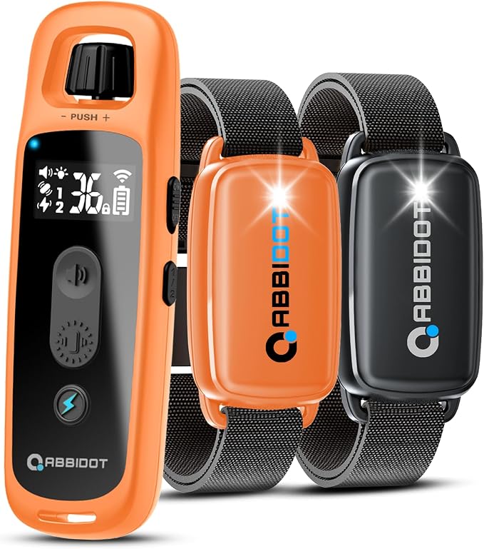 ABBIDOT Shock Collar for 2 Dogs, 3300 FT Dog Training Collar with Remote, IPX7 Waterproof with 4 Training Modes, Rechargeable E-Collar for All Breeds (15-120 lbs),Orange Black